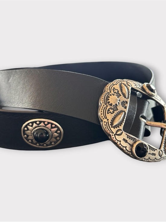 The Kooples Black Leather Belt with Decorative Silver-Tone Western Buckle main image 6